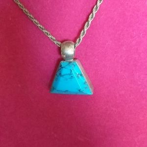 Sterling Silver Triangle Blue Turquoise Pendant Necklace